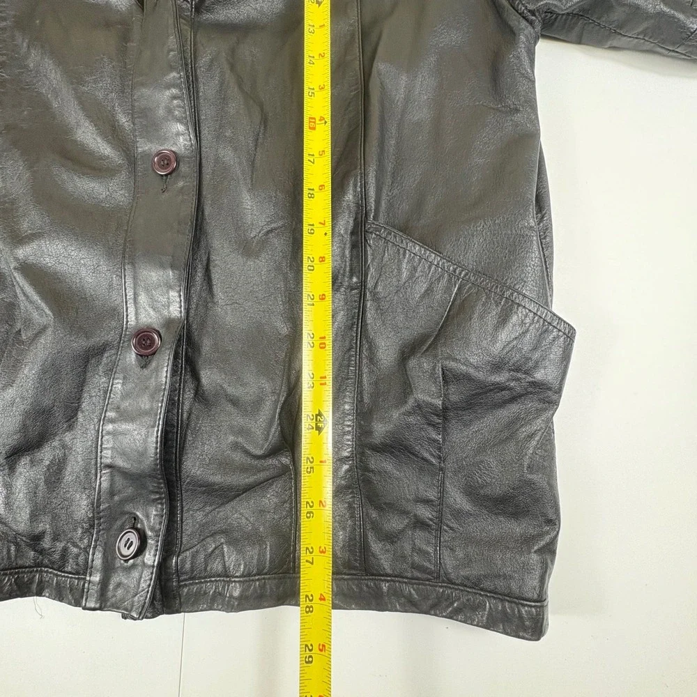 Vintage Black Leather Jacket Mens Small Minimalist‎ Button Front